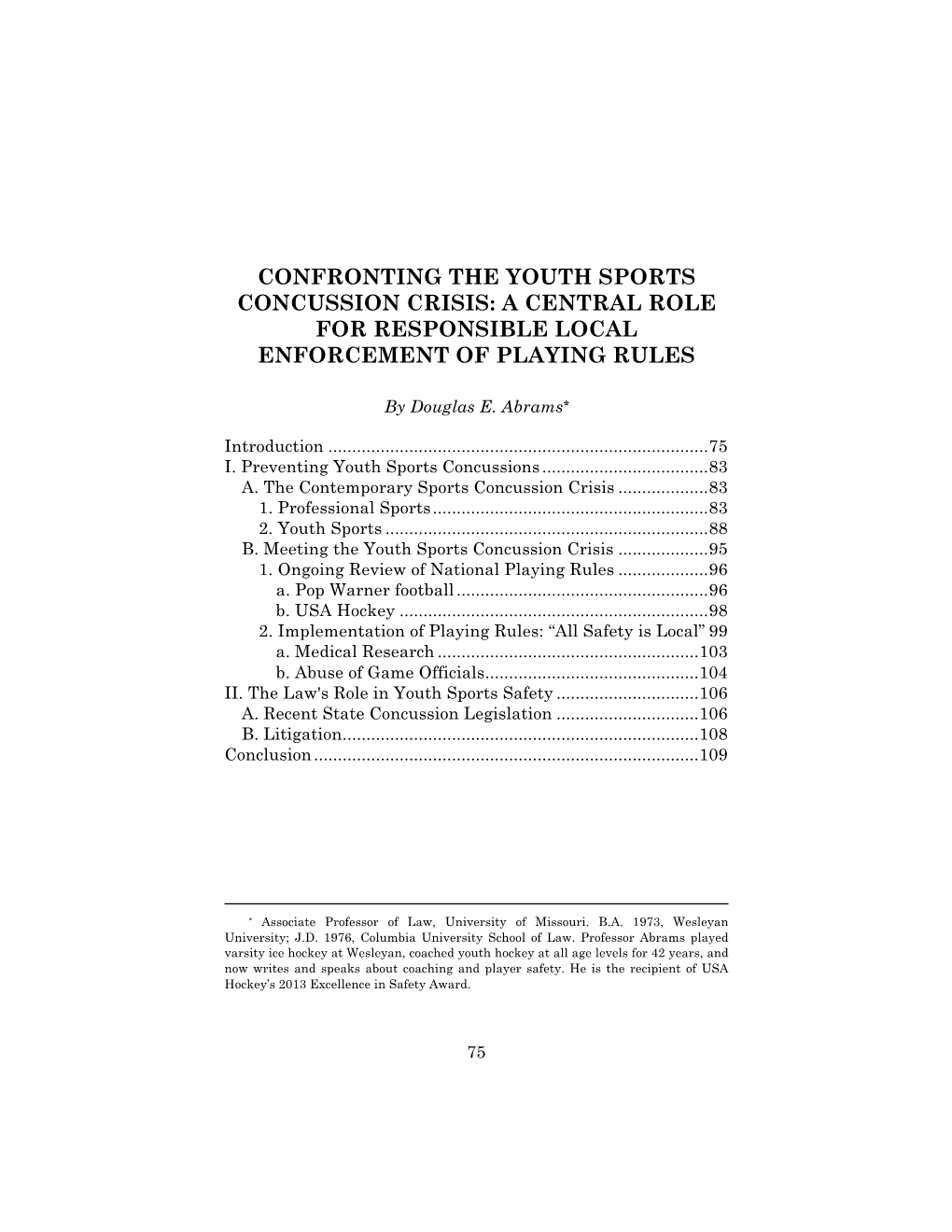 Confronting the Youth Sports Concussion Crisis: a Central Role for Responsible Local Enforcement of Playing Rules