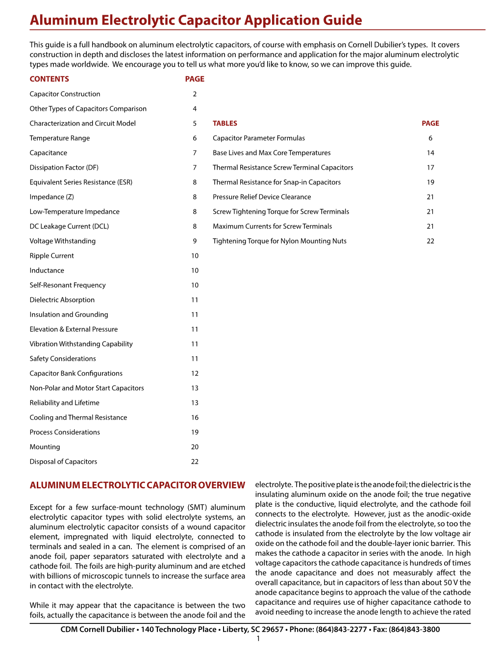 Cornell Dubilier – Aluminum Electrolytic Capacitor Application