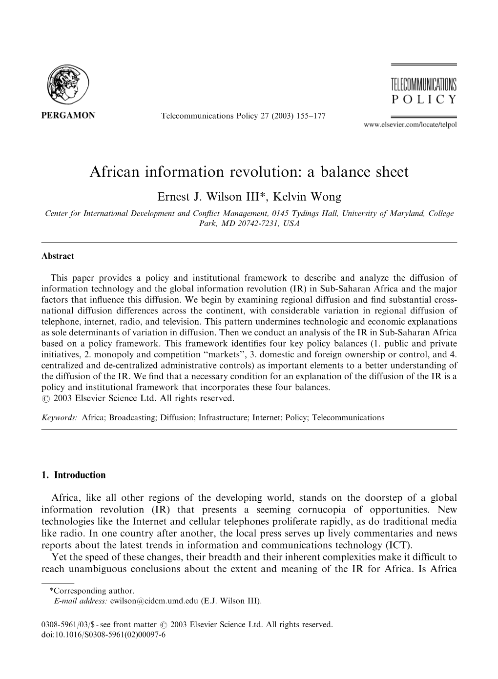 African Information Revolution: a Balance Sheet Ernest J