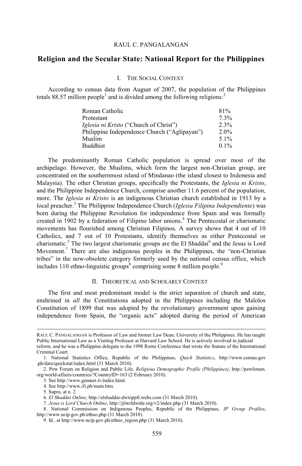 Religion and the Secular State: National Report for the Philippines