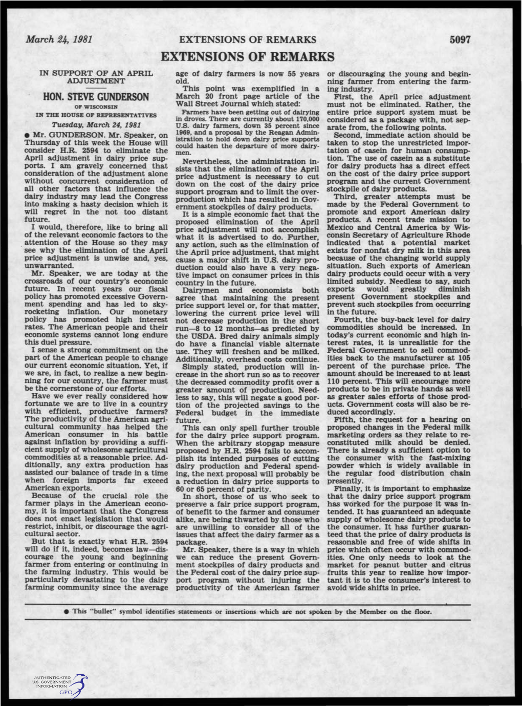 EXTENSIONS of REMARKS 5097 EXTENSIONS of REMARKS in SUPPORT of an APRIL Age of Dairy Farmers Is Now 55 Years Or Discouraging the Young and Begin­ ADJUSTMENT Old