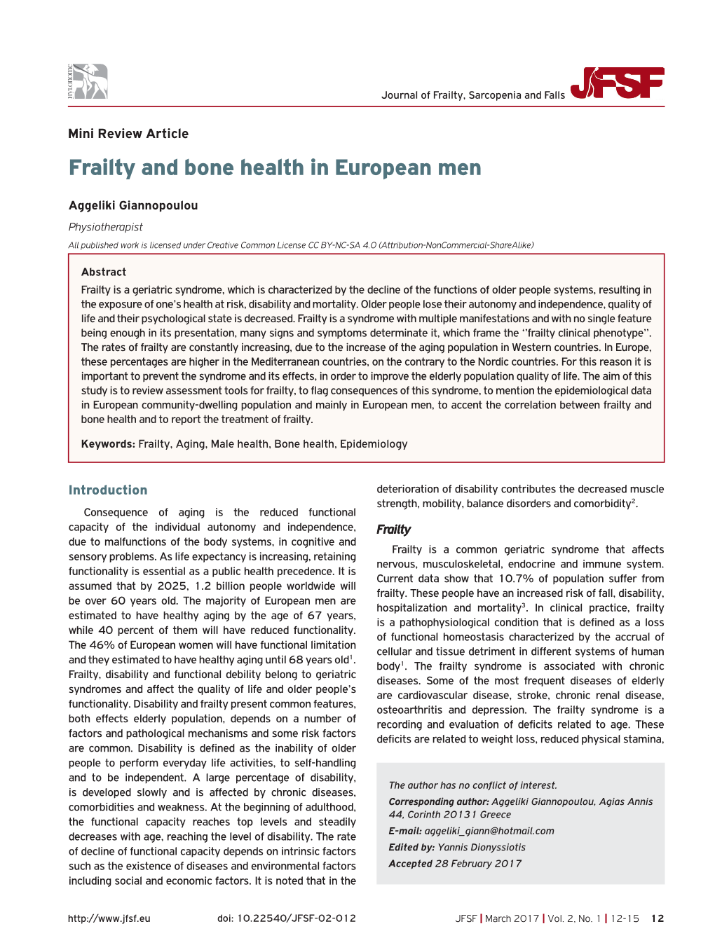 Frailty and Bone Health in European Men