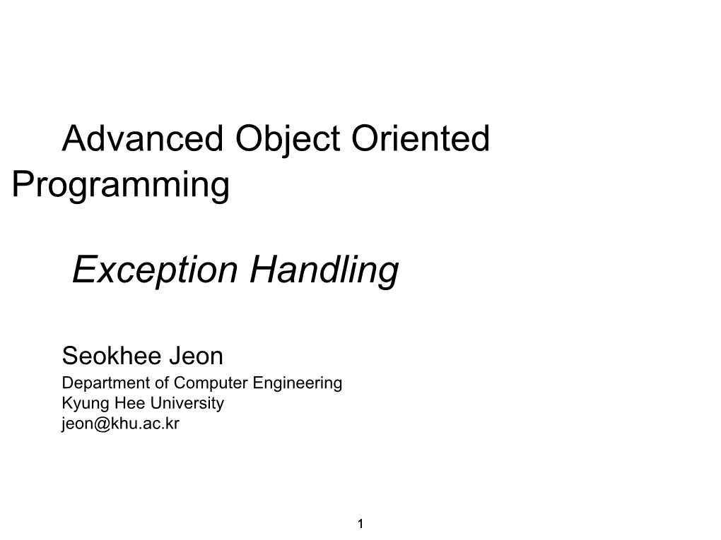 Advanced Object Oriented Programming Exception Handling