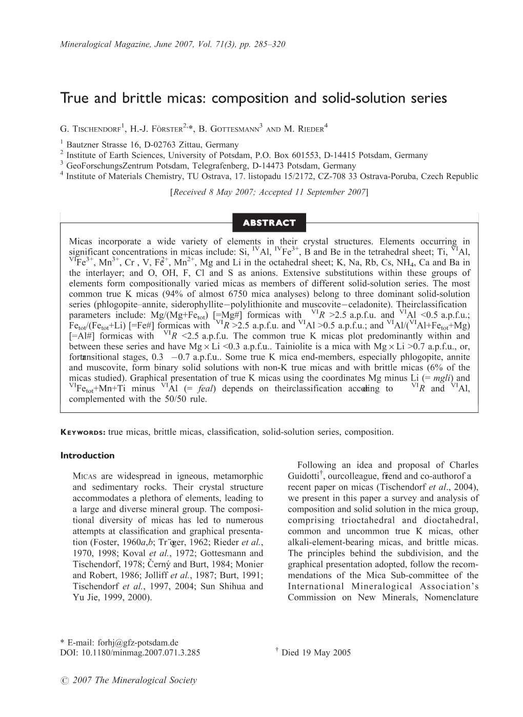 True and Brittle Micas: Composition and Solid-Solution Series