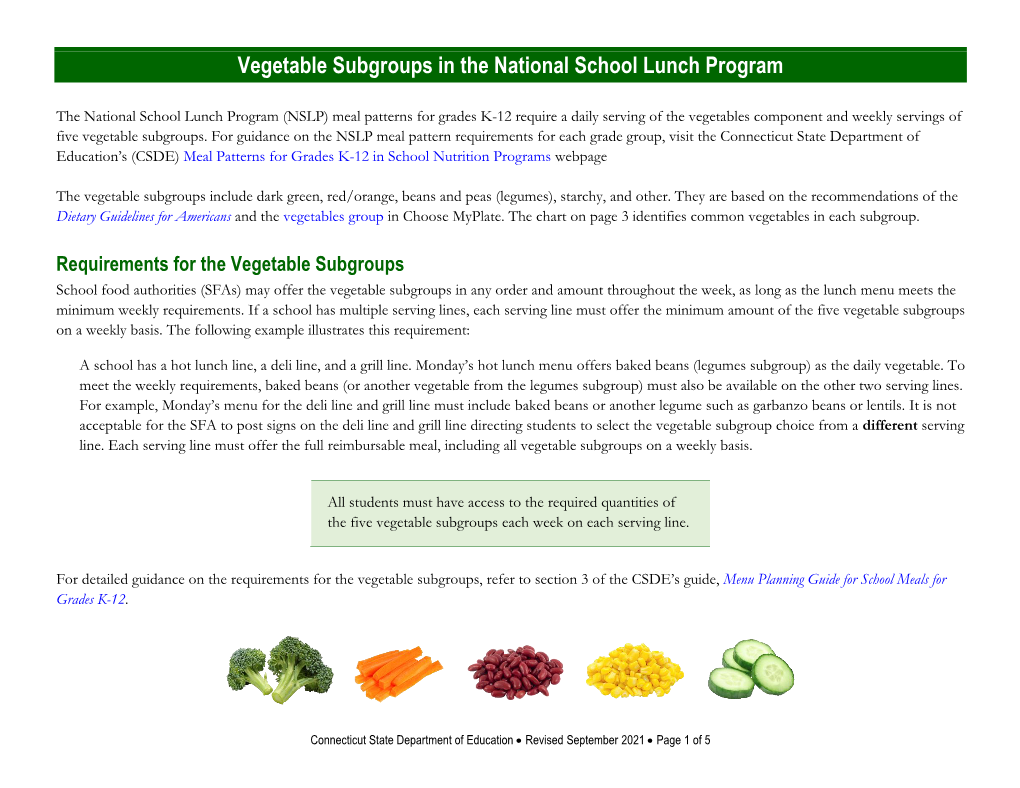 Vegetable Subgroups in the NSLP