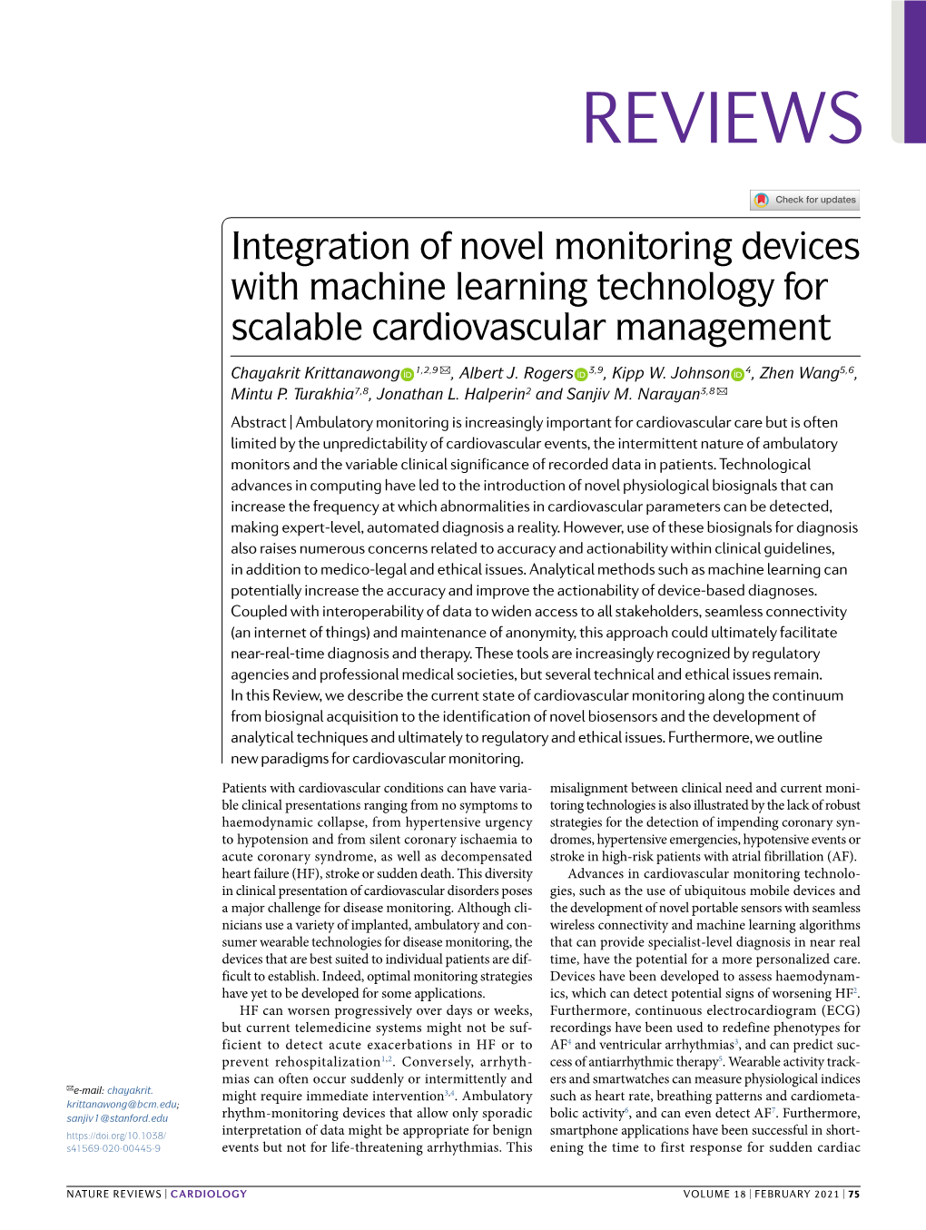 Integration of Novel Monitoring Devices with Machine Learning Technology for Scalable Cardiovascular Management