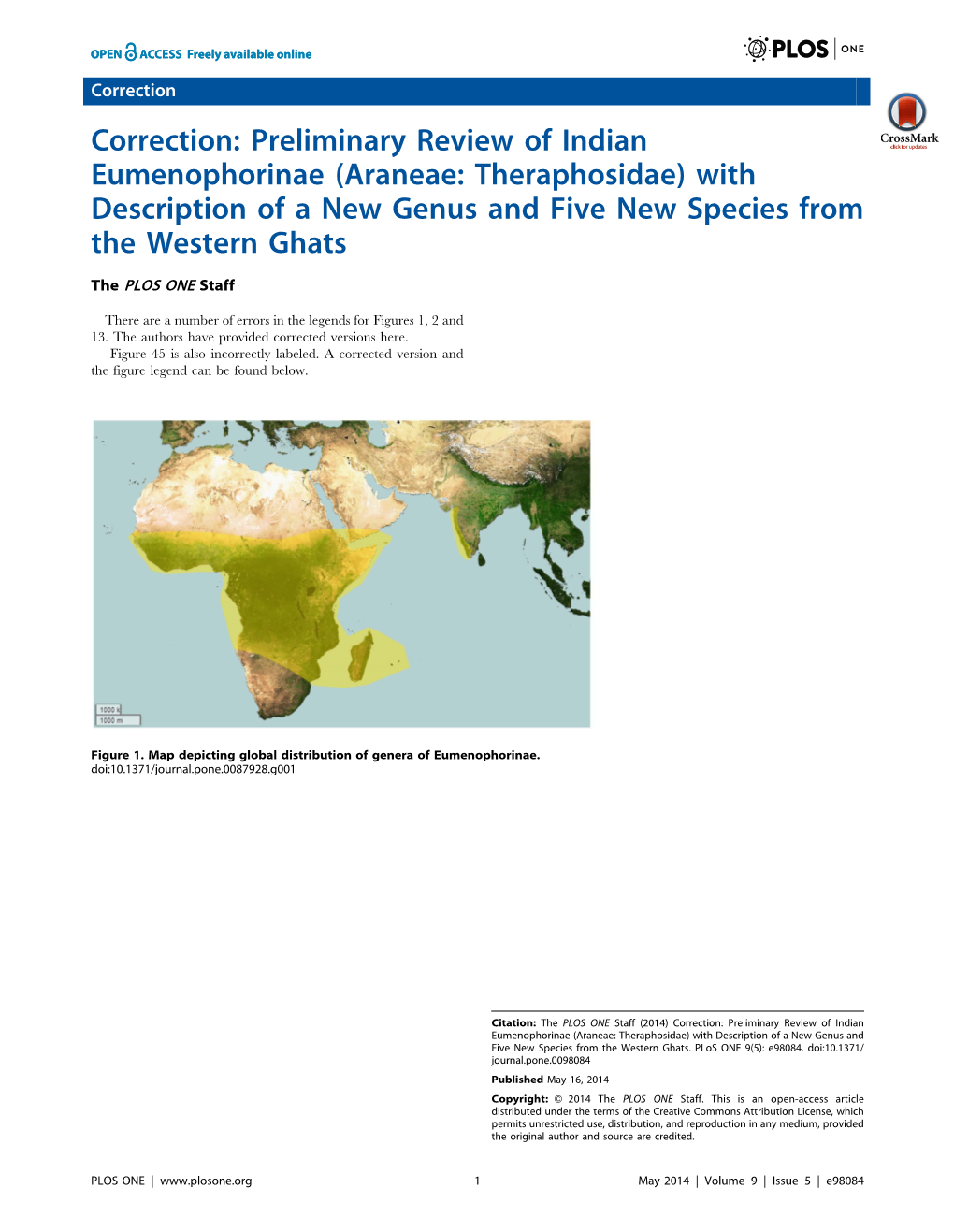 Correction: Preliminary Review of Indian Eumenophorinae (Araneae: Theraphosidae) with Description of a New Genus and Five New Species from the Western Ghats