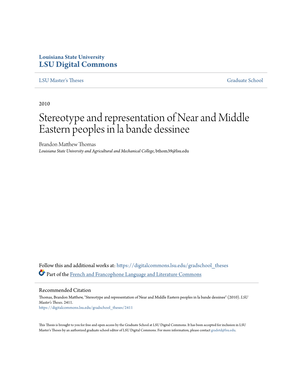 Stereotype and Representation of Near and Middle Eastern Peoples in La