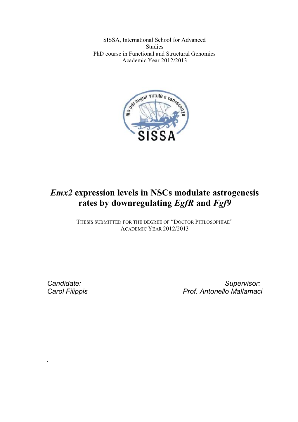 Emx2 Expression Levels in Nscs Modulate Astrogenesis Rates by Downregulating Egfr and Fgf9