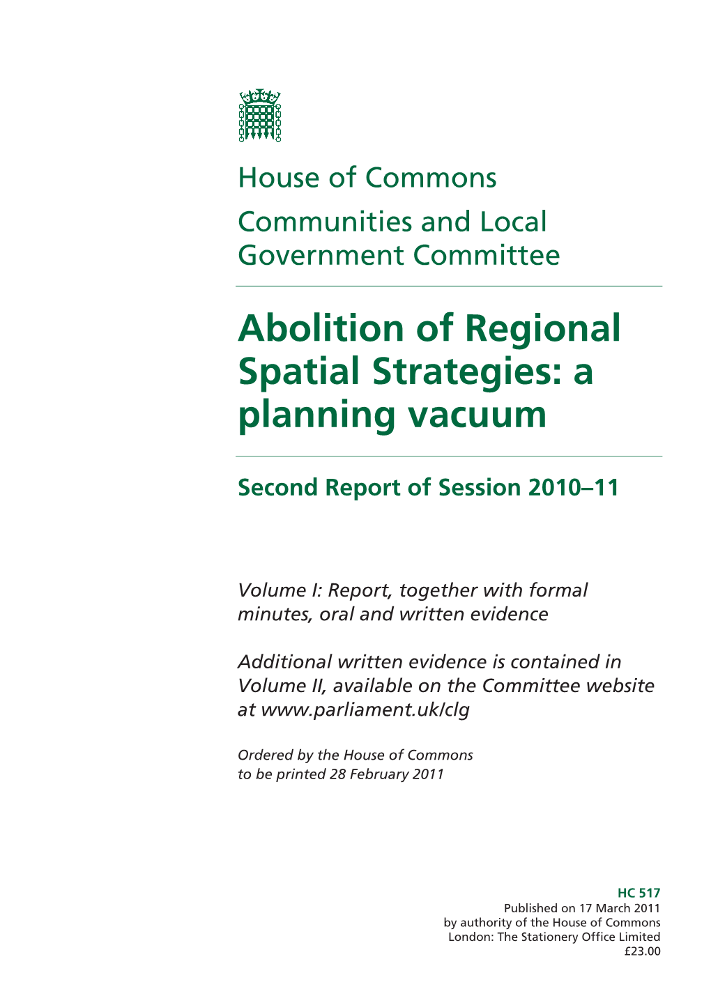 Abolition of Regional Spatial Strategies: a Planning Vacuum