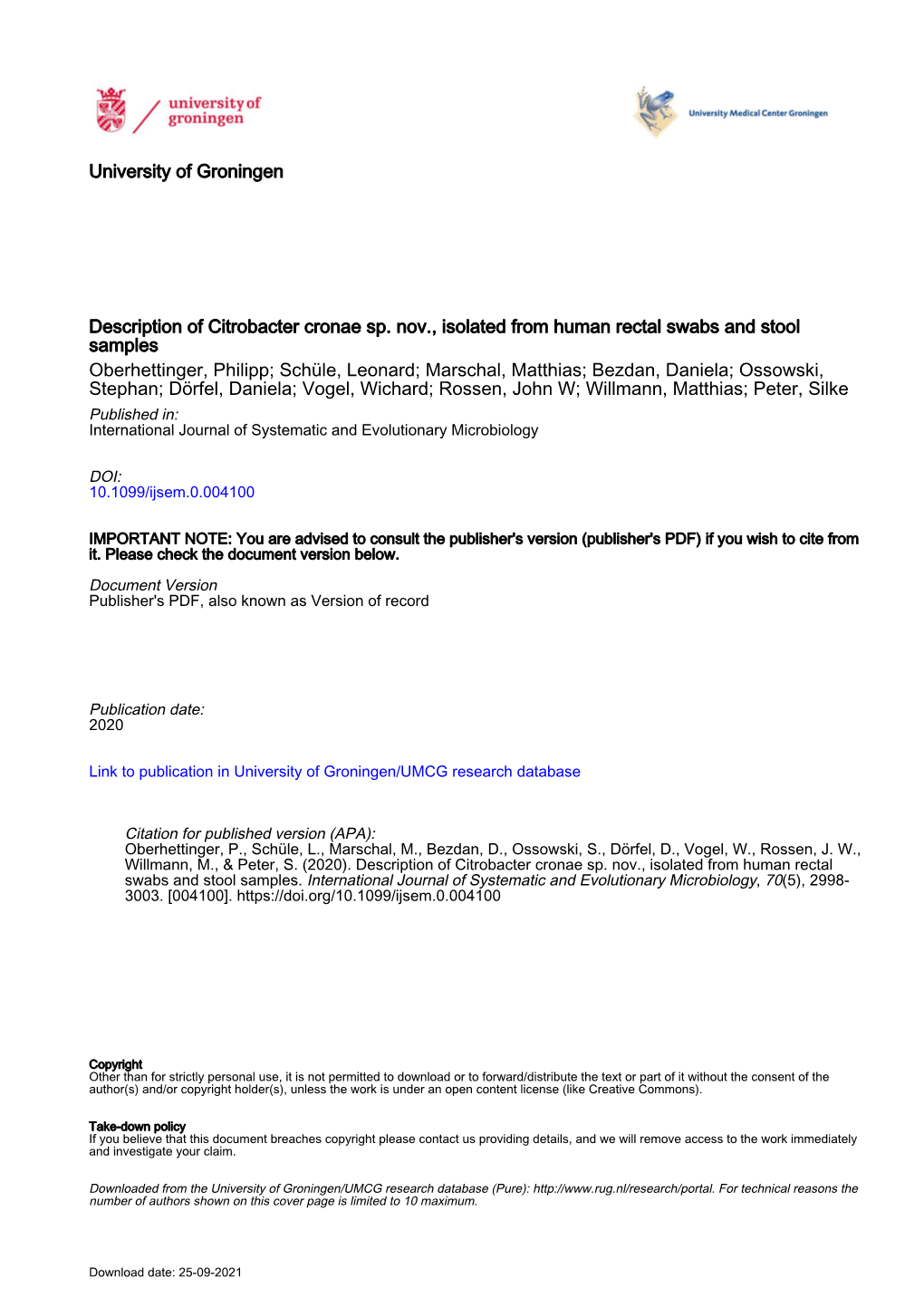 Description of Citrobacter Cronae Sp. Nov., Isolated from Human Rectal