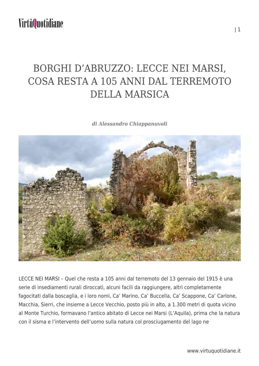 Borghi D'abruzzo: Lecce Nei Marsi, Cosa Resta a 105 Anni