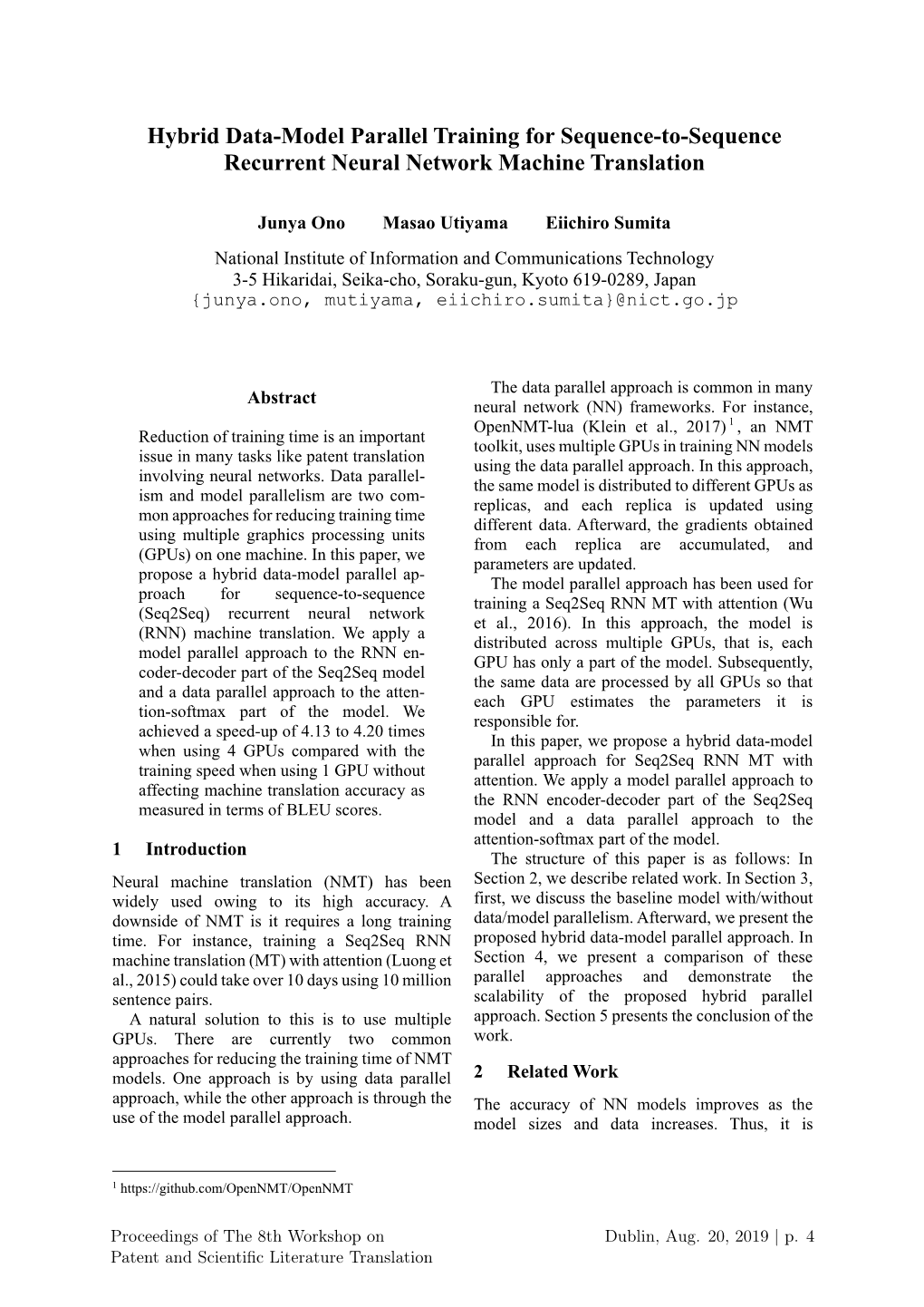 Hybrid Data-Model Parallel Training for Sequence-To-Sequence Recurrent Neural Network Machine Translation