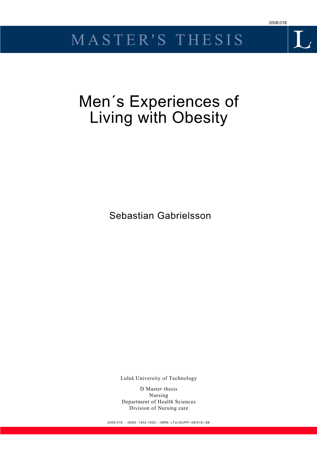 MASTER's THESIS Men´S Experiences of Living with Obesity