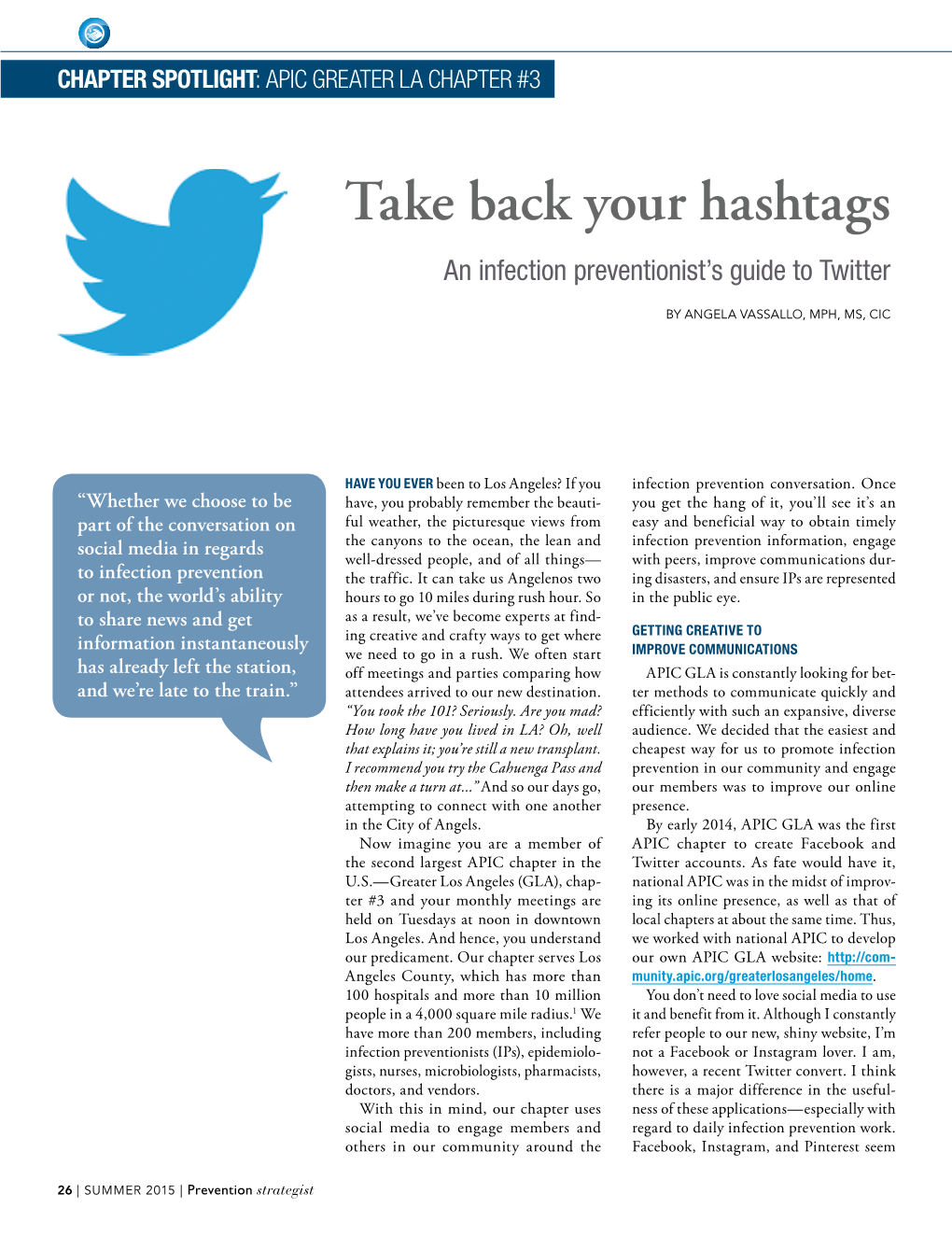 Take Back Your Hashtags an Infection Preventionist’S Guide to Twitter