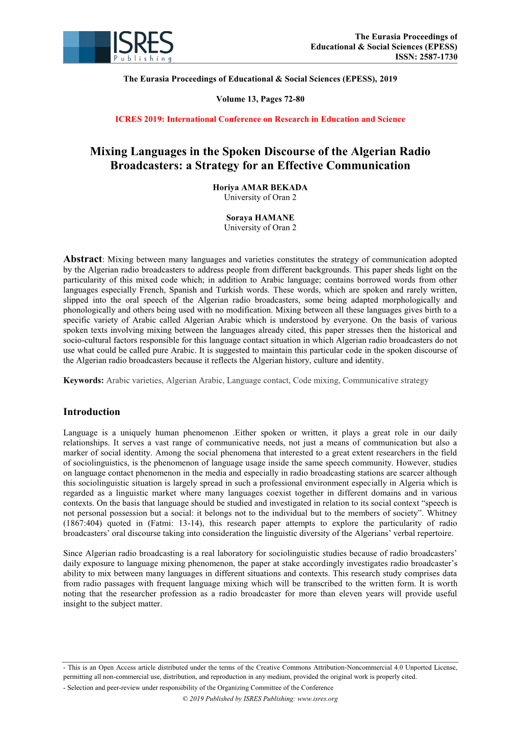 Mixing Languages in the Spoken Discourse of the Algerian Radio Broadcasters: a Strategy for an Effective Communication