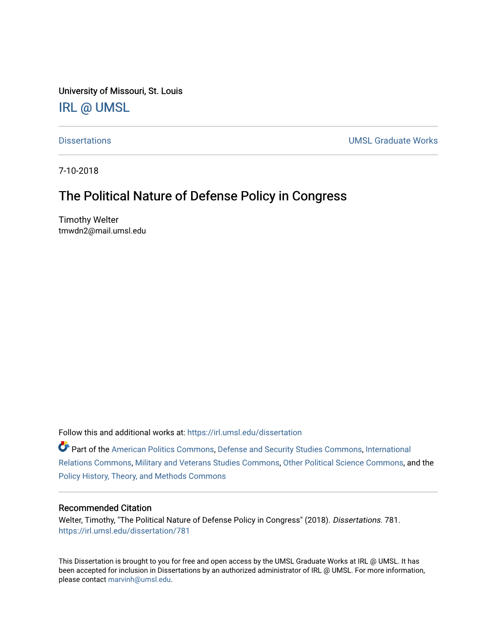 The Political Nature of Defense Policy in Congress