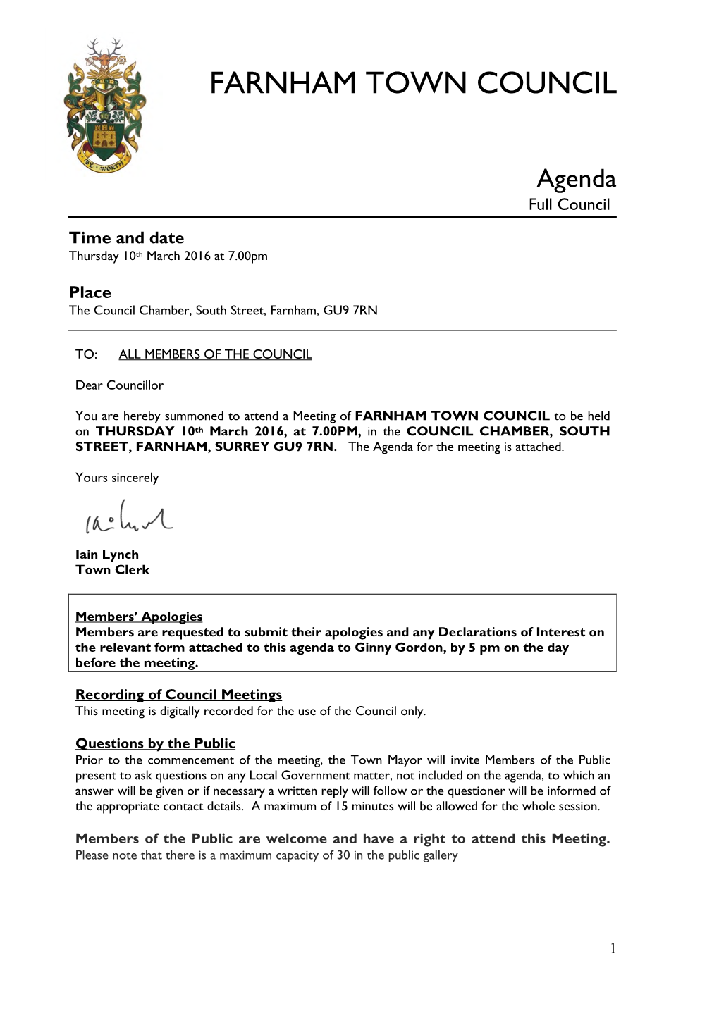 Council Meeting Agenda