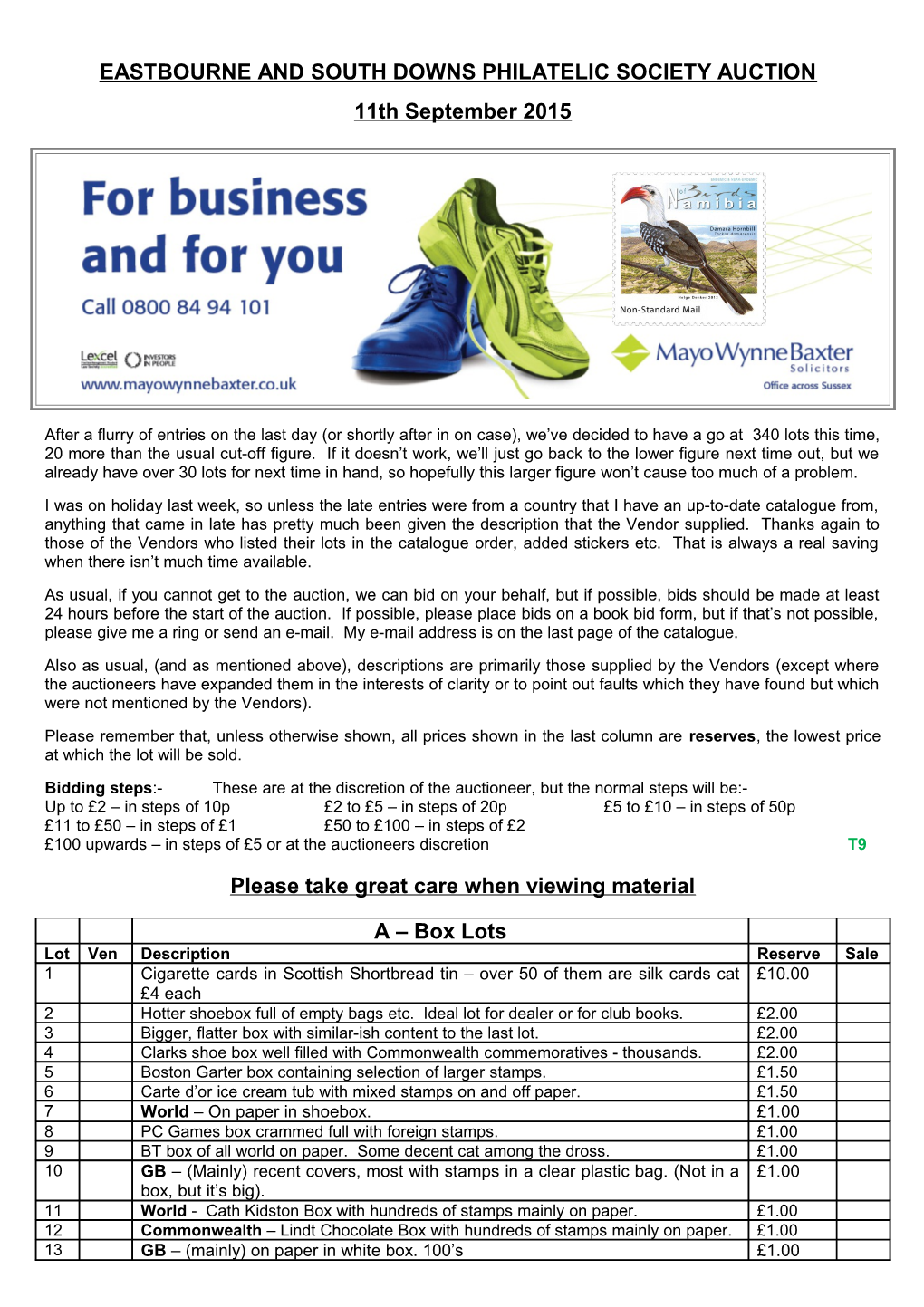 Eastbourne and South Downs Philatelic Society Auction s1