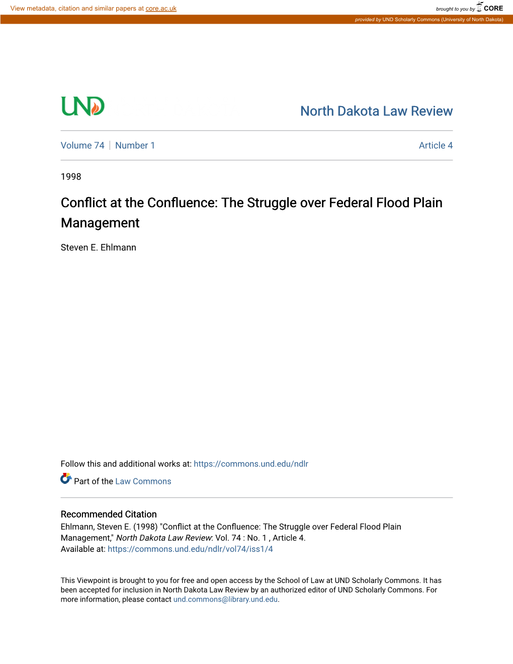 Conflict at the Confluence: the Struggle Over Federal Flood Plain Management