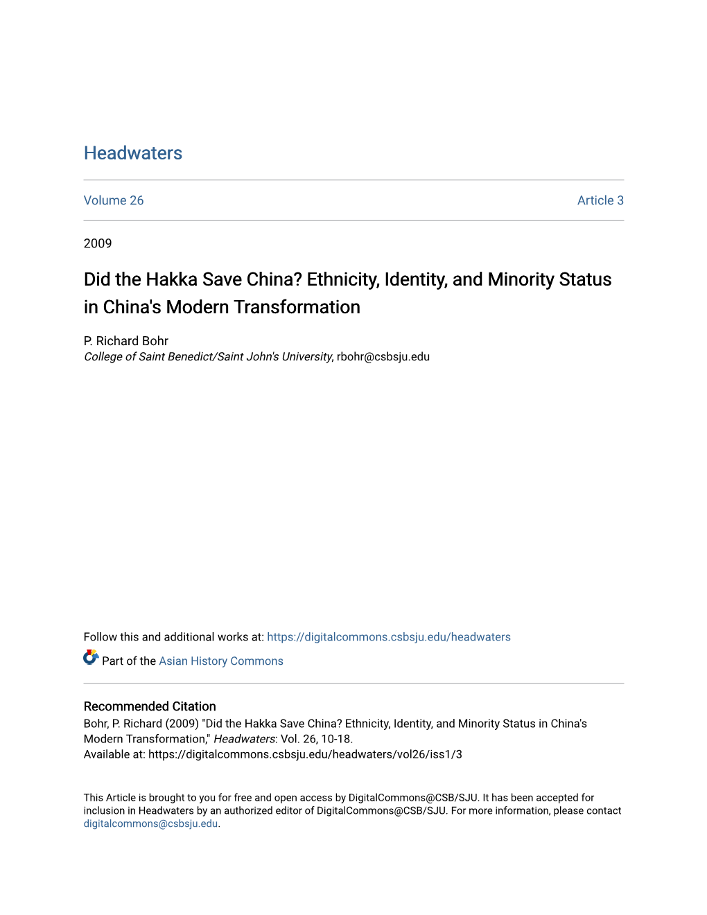 Did the Hakka Save China? Ethnicity, Identity, and Minority Status in China's Modern Transformation