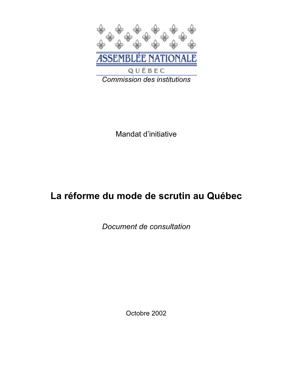 La Réforme Du Mode De Scrutin Au Québec