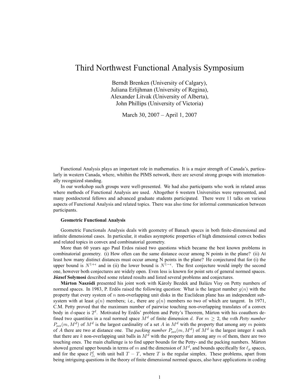 Third Northwest Functional Analysis Symposium