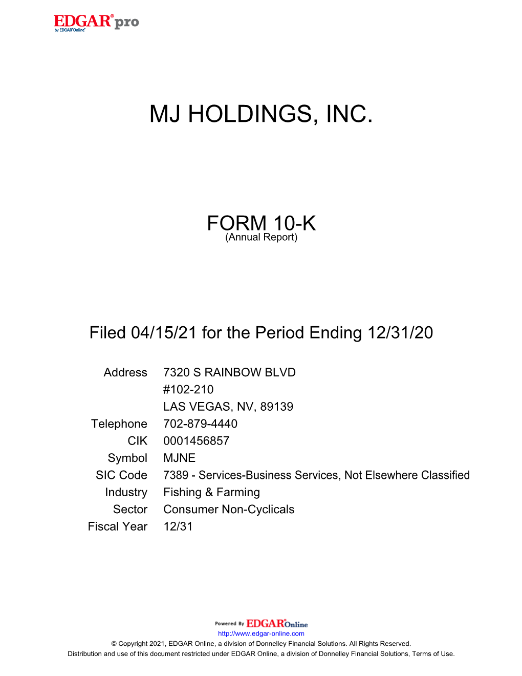 Mj Holdings, Inc