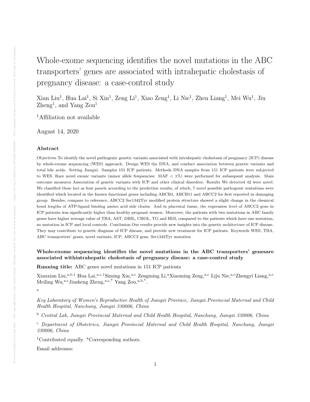 Whole-Exome Sequencing Identifies the Novel Mutations in the ABC