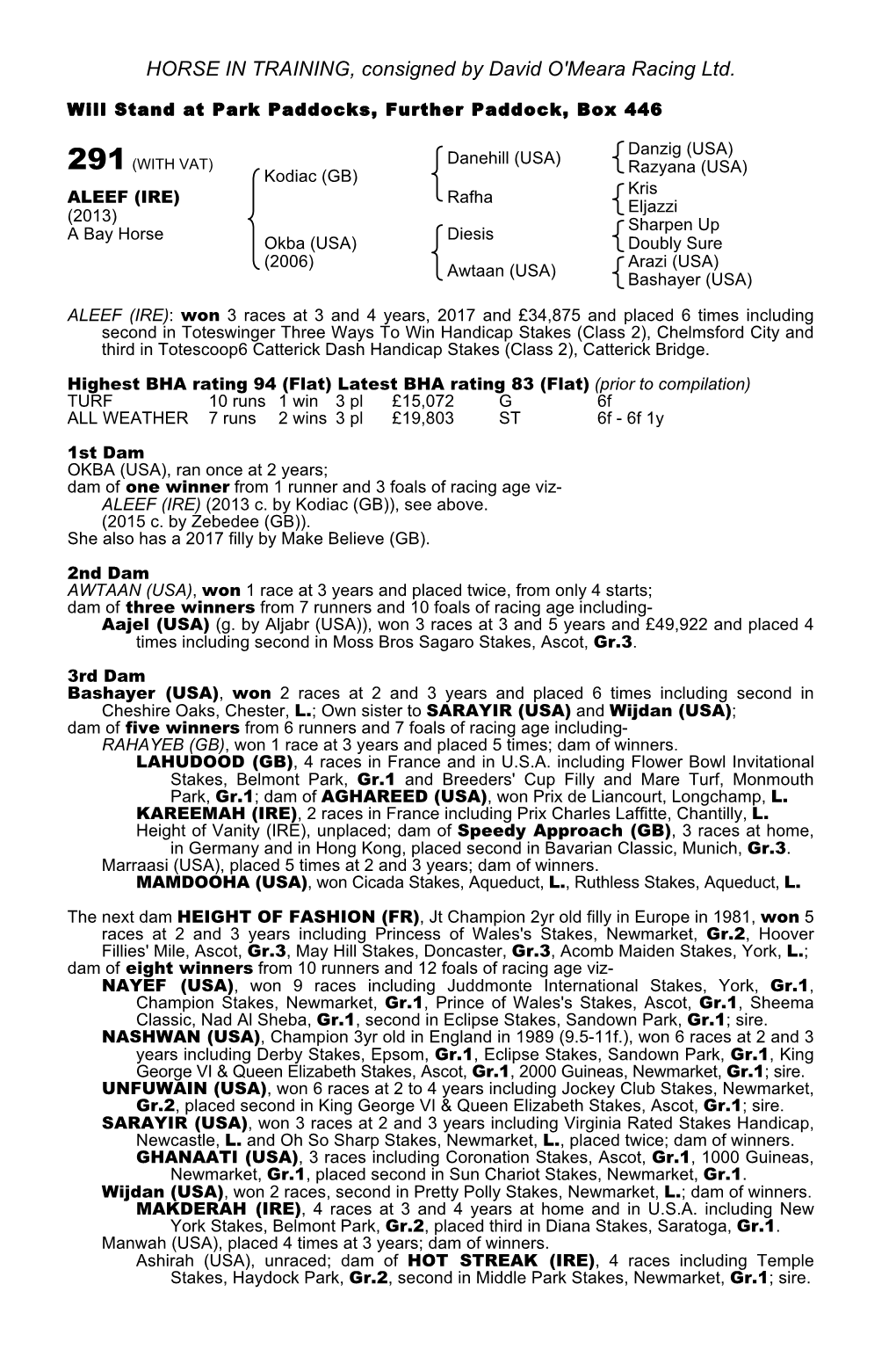 HORSE in TRAINING, Consigned by David O'meara Racing Ltd