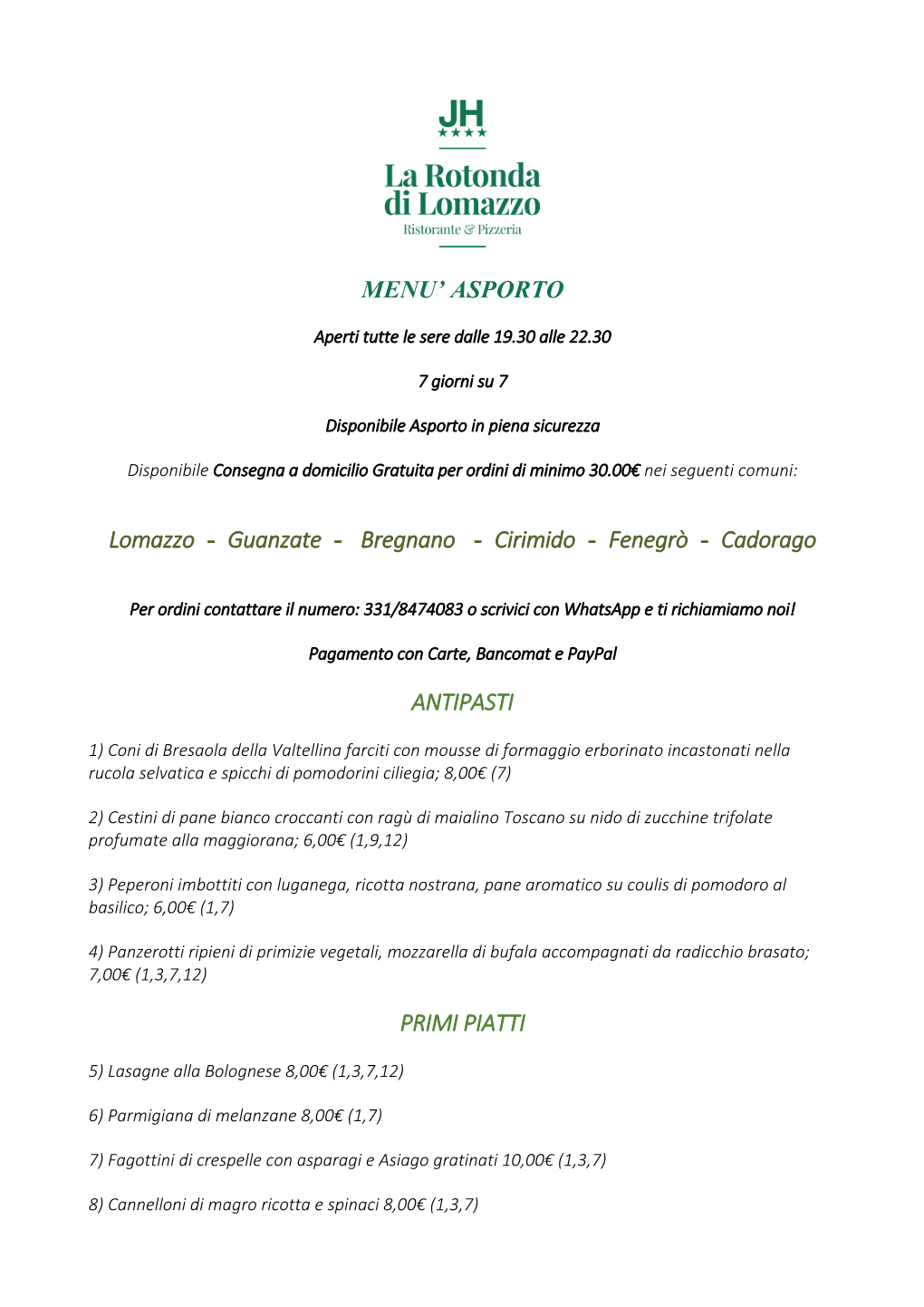 MENU' ASPORTO Lomazzo