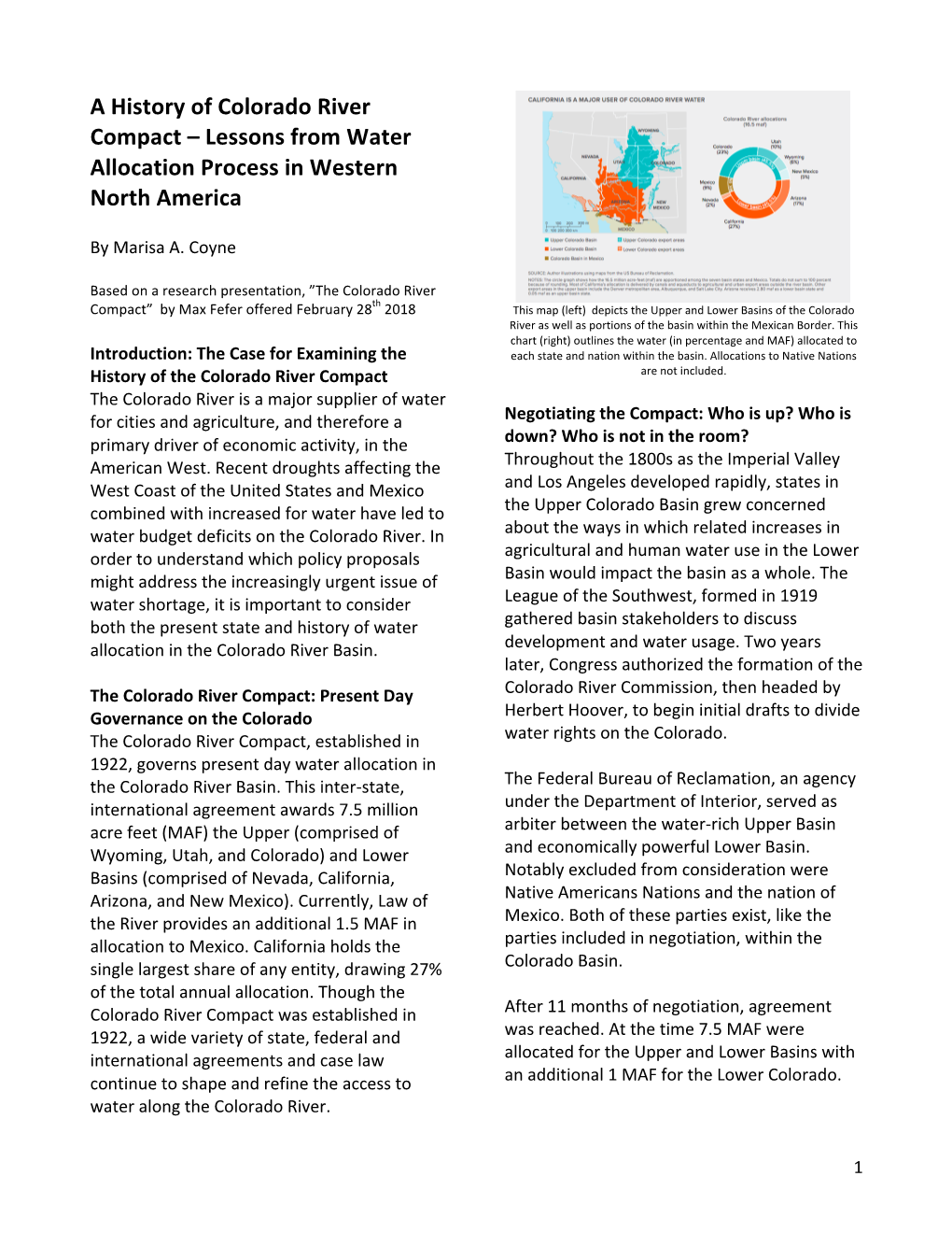 A History of Colorado River Compact – Lessons from Water Allocation Process in Western North America