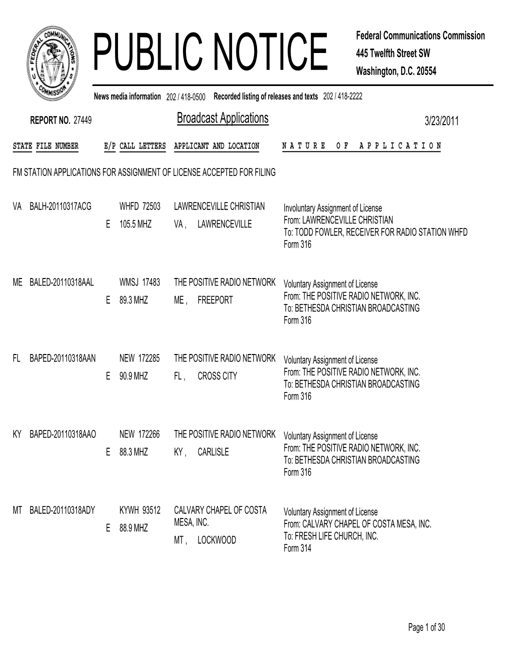 Broadcast Applications 3/23/2011