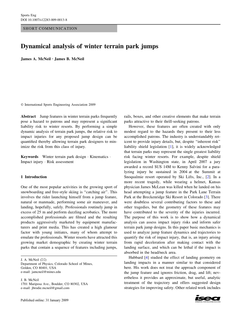 Dynamical Analysis of Winter Terrain Park Jumps