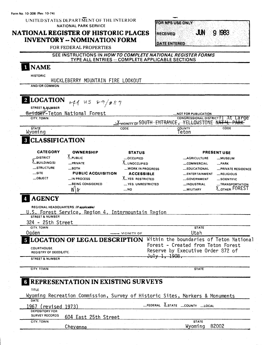 Huckleberry Mountain Fire Lookout National Register Form Size