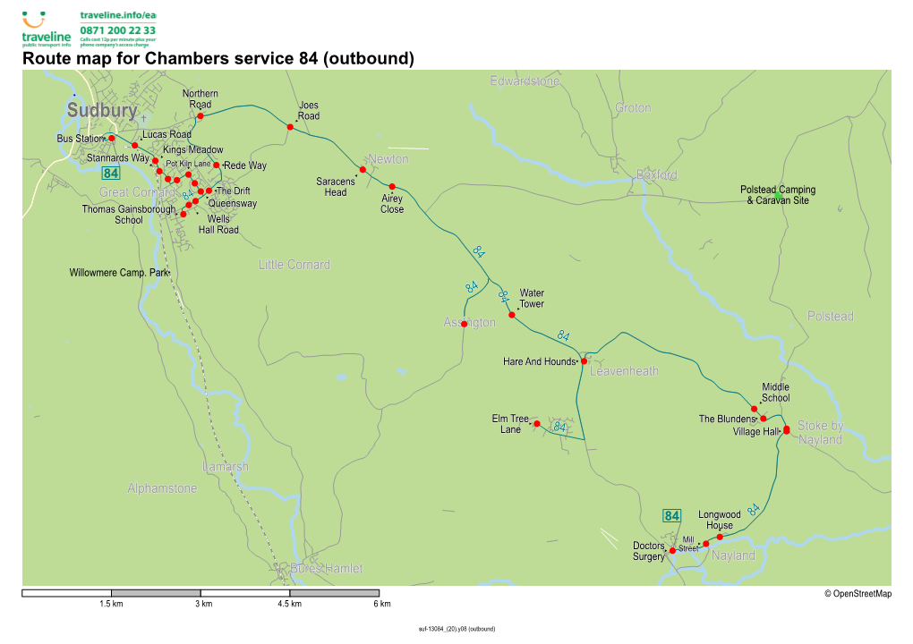 Route Map for Chambers Service 84 (Outbound) Sudbury