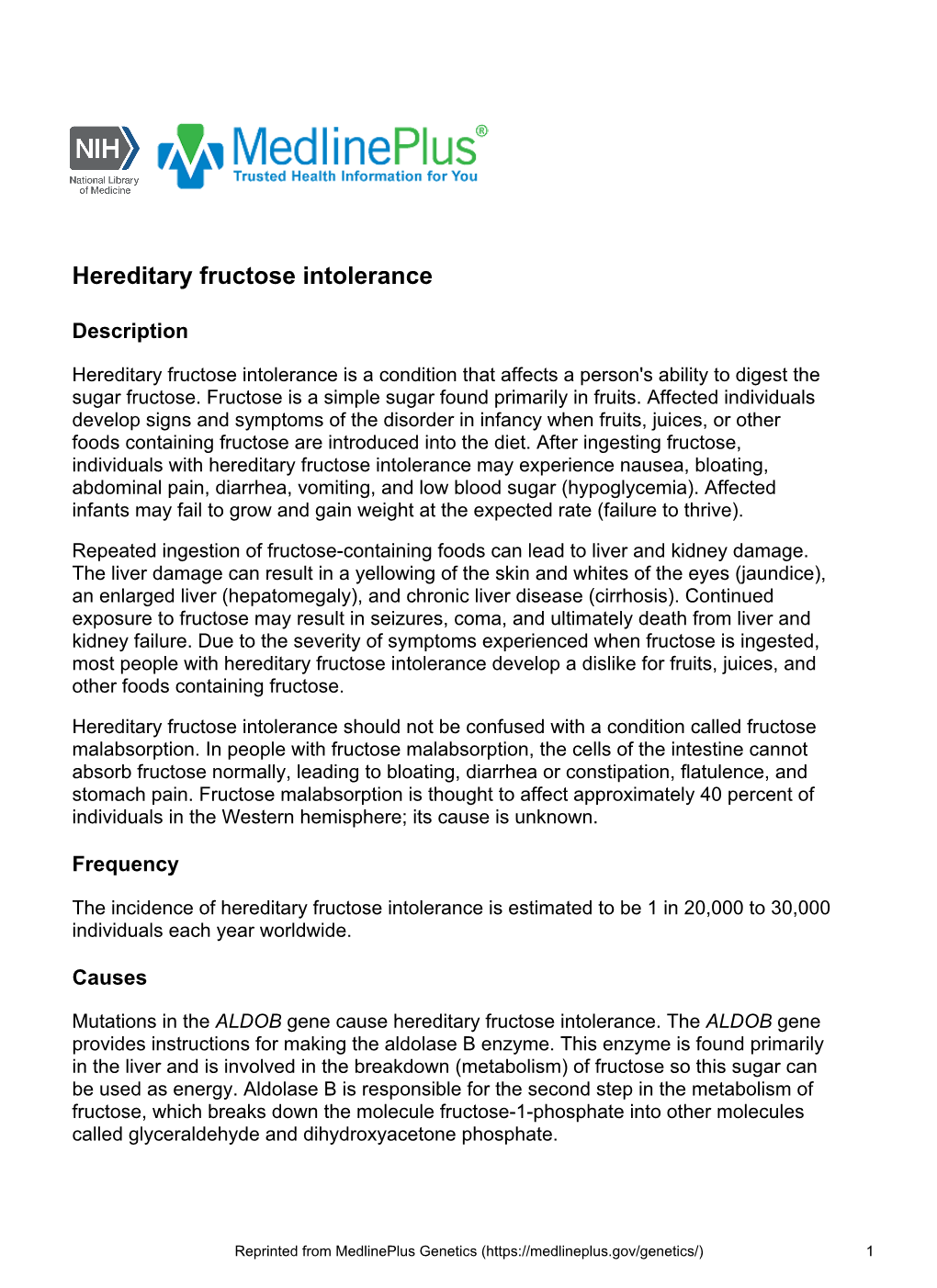 Hereditary Fructose Intolerance