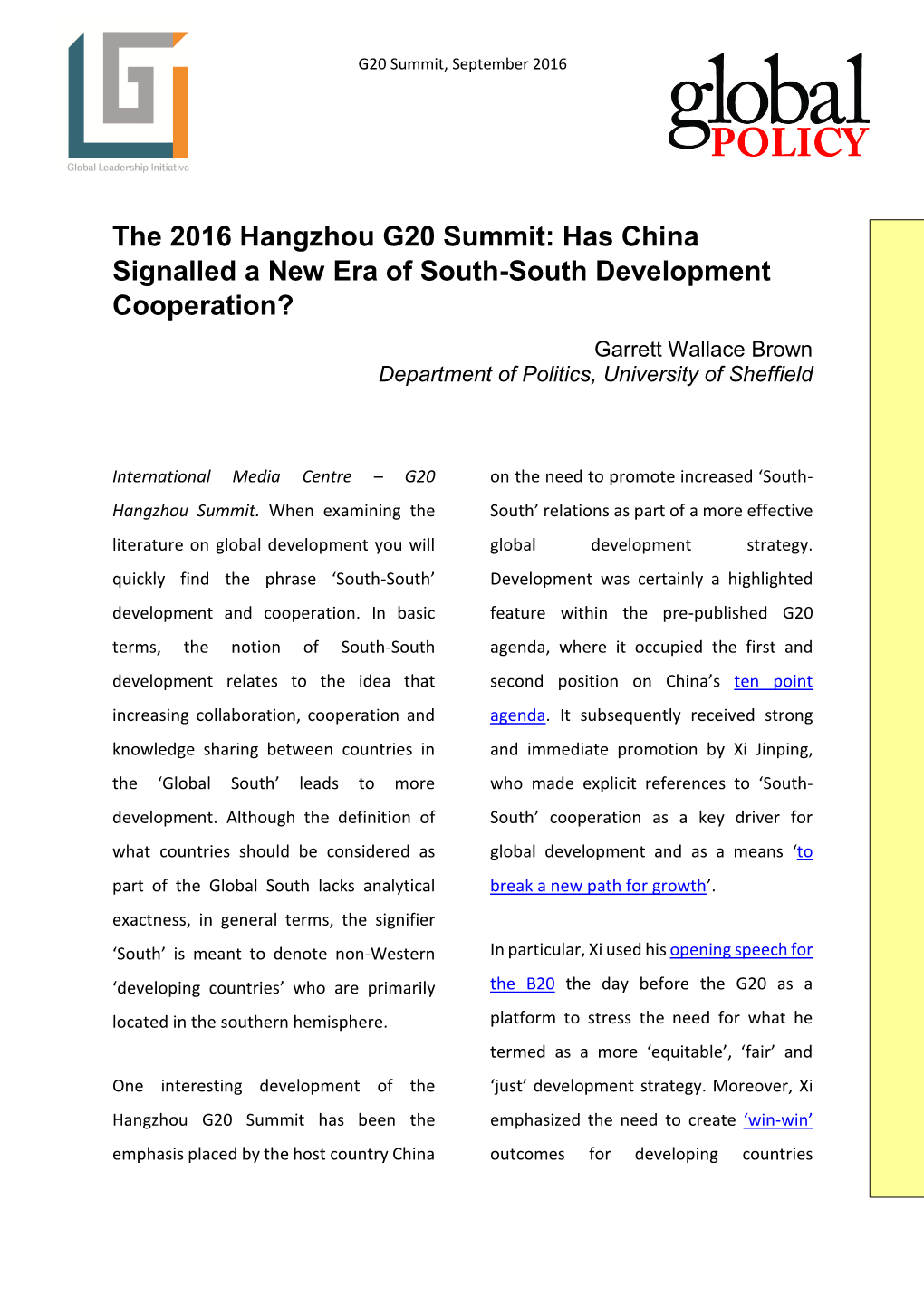 The 2016 Hangzhou G20 Summit
