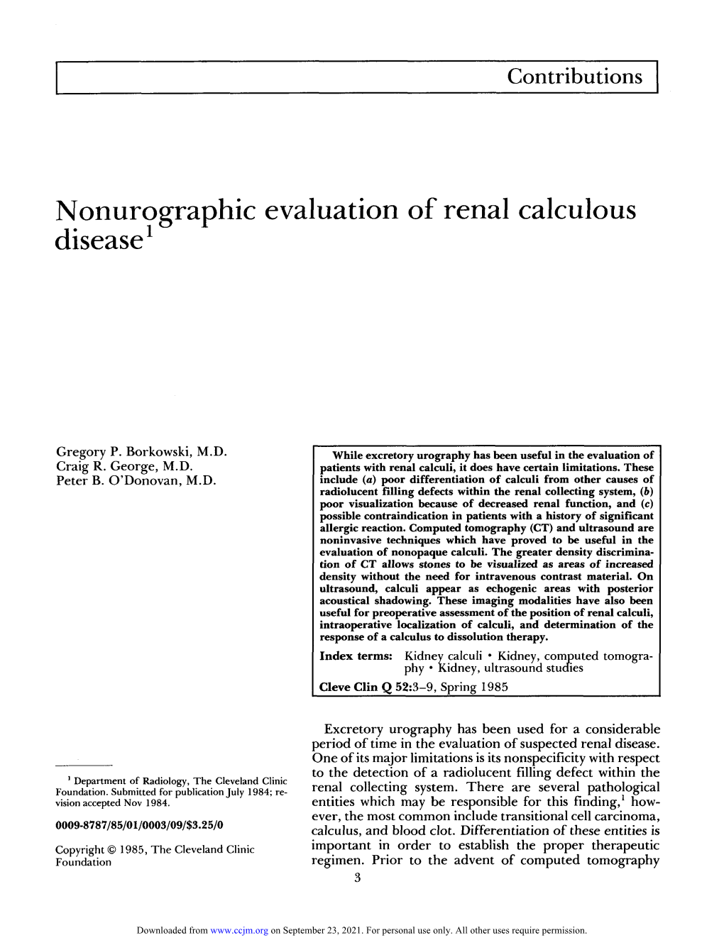 Nonurographic Evaluation of Renal Calculous Disease1