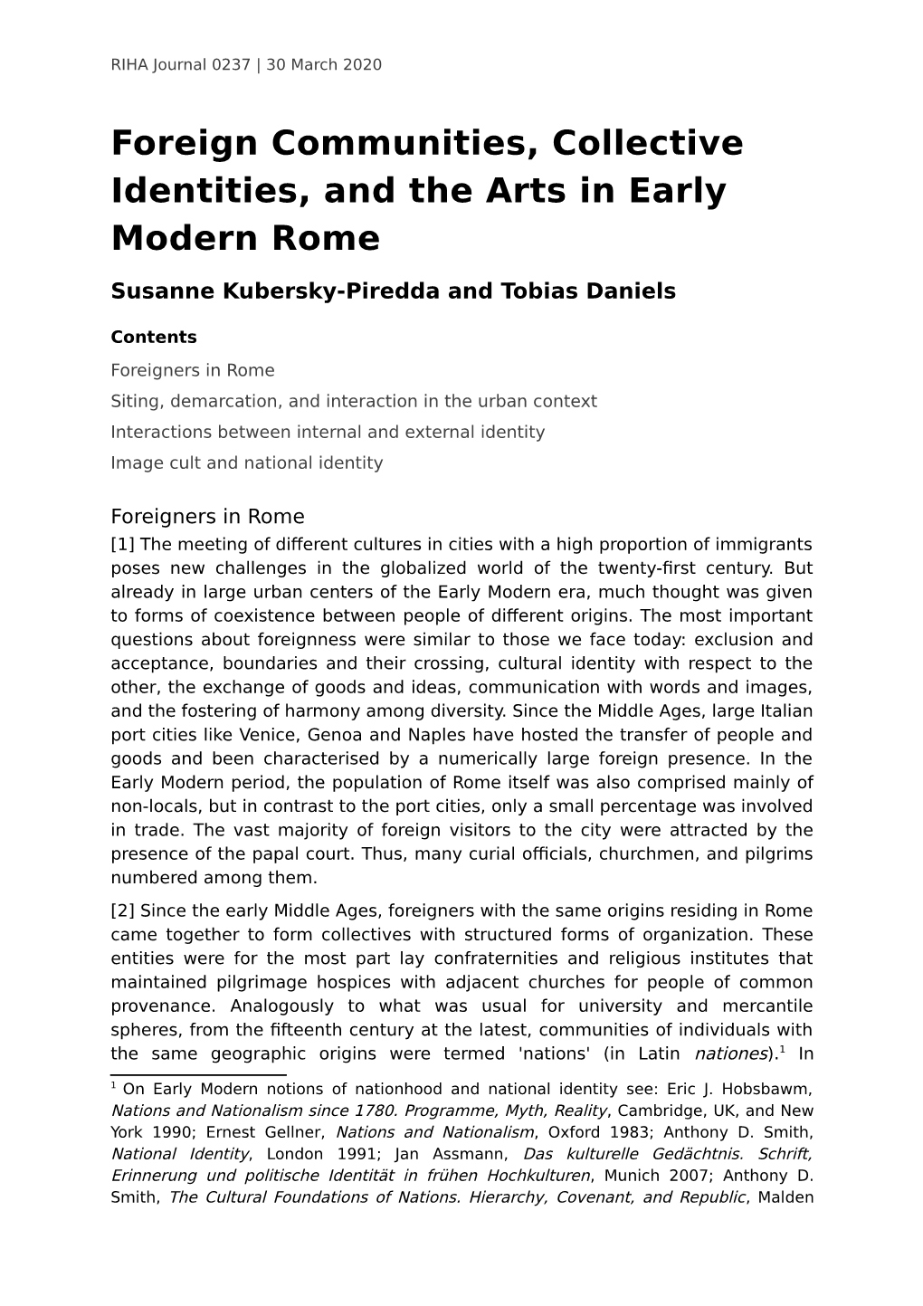 Foreign Communities, Collective Identities, and the Arts in Early Modern Rome