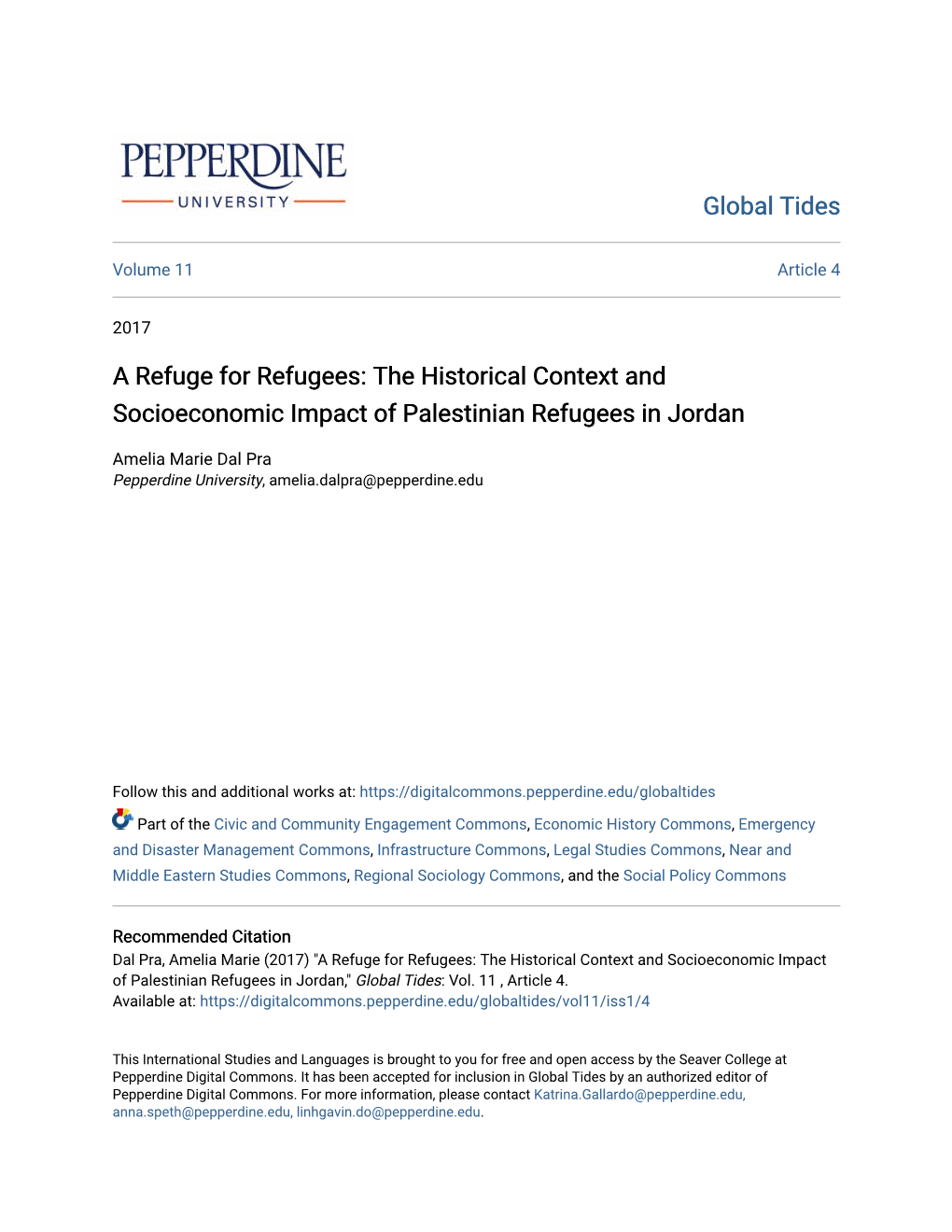 The Historical Context and Socioeconomic Impact of Palestinian Refugees in Jordan