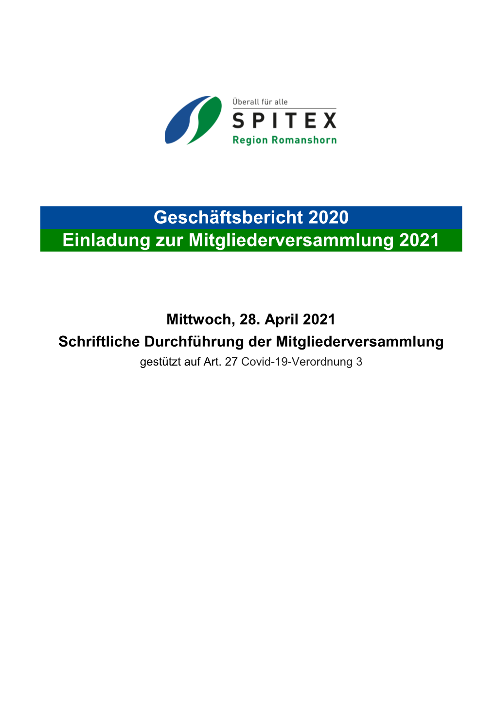 Geschäftsbericht 2020 Einladung Zur Mitgliederversammlung 2021