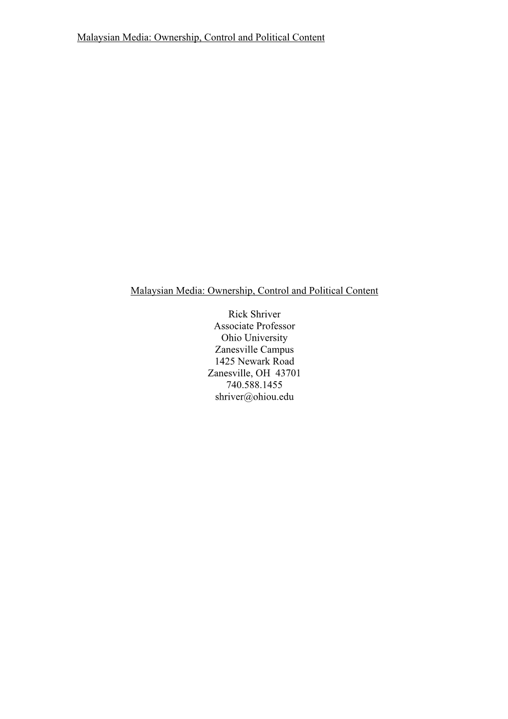 This Paper Will Examine the Current Ownership Structure of Malaysia's