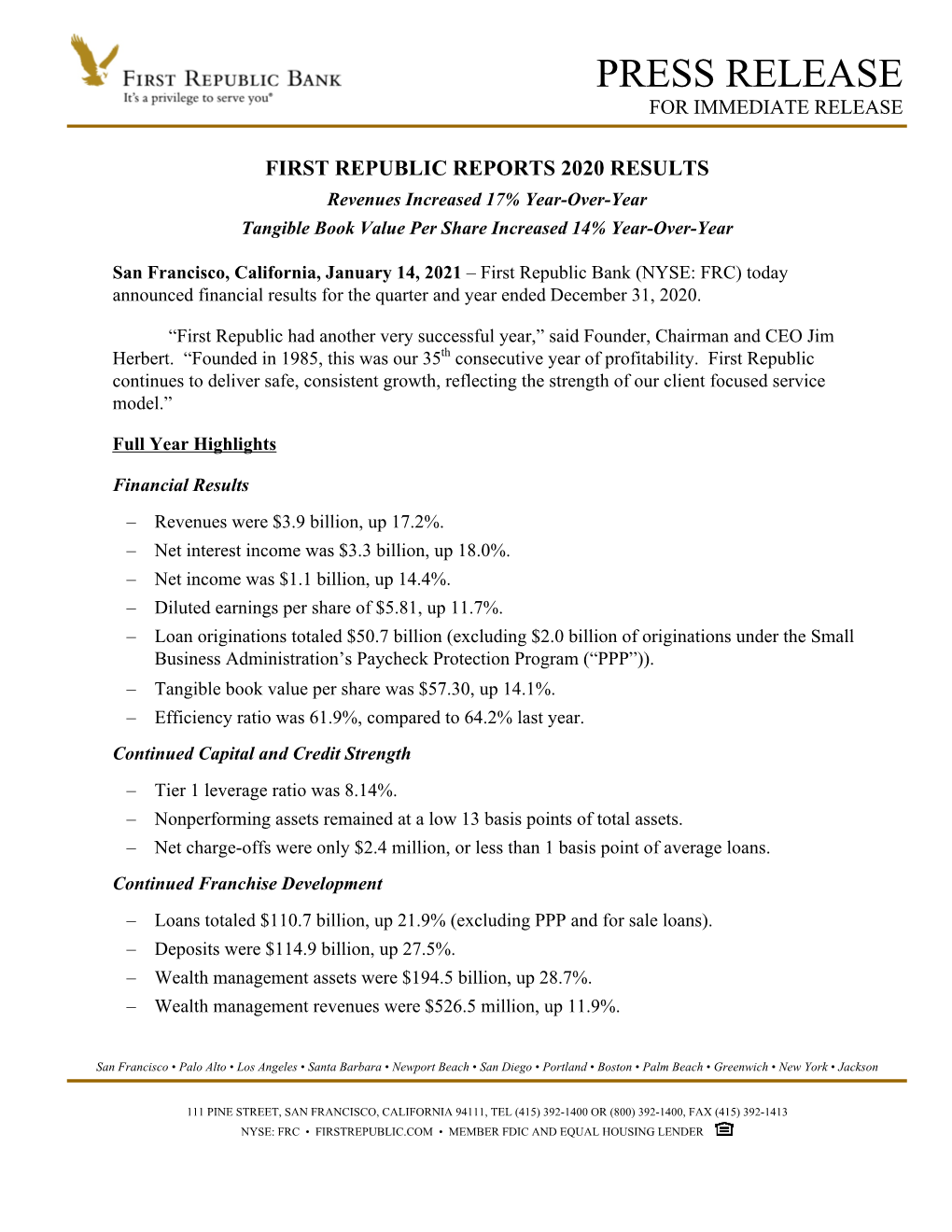 FRB Earnings Release Q4 2020