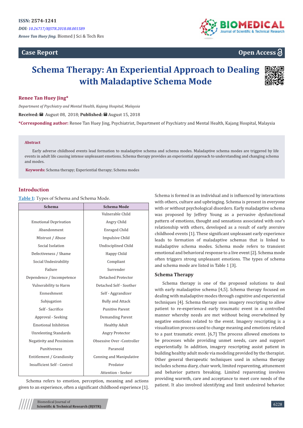 Schema Therapy: an Experiential Approach to Dealing with Maladaptive Schema Mode