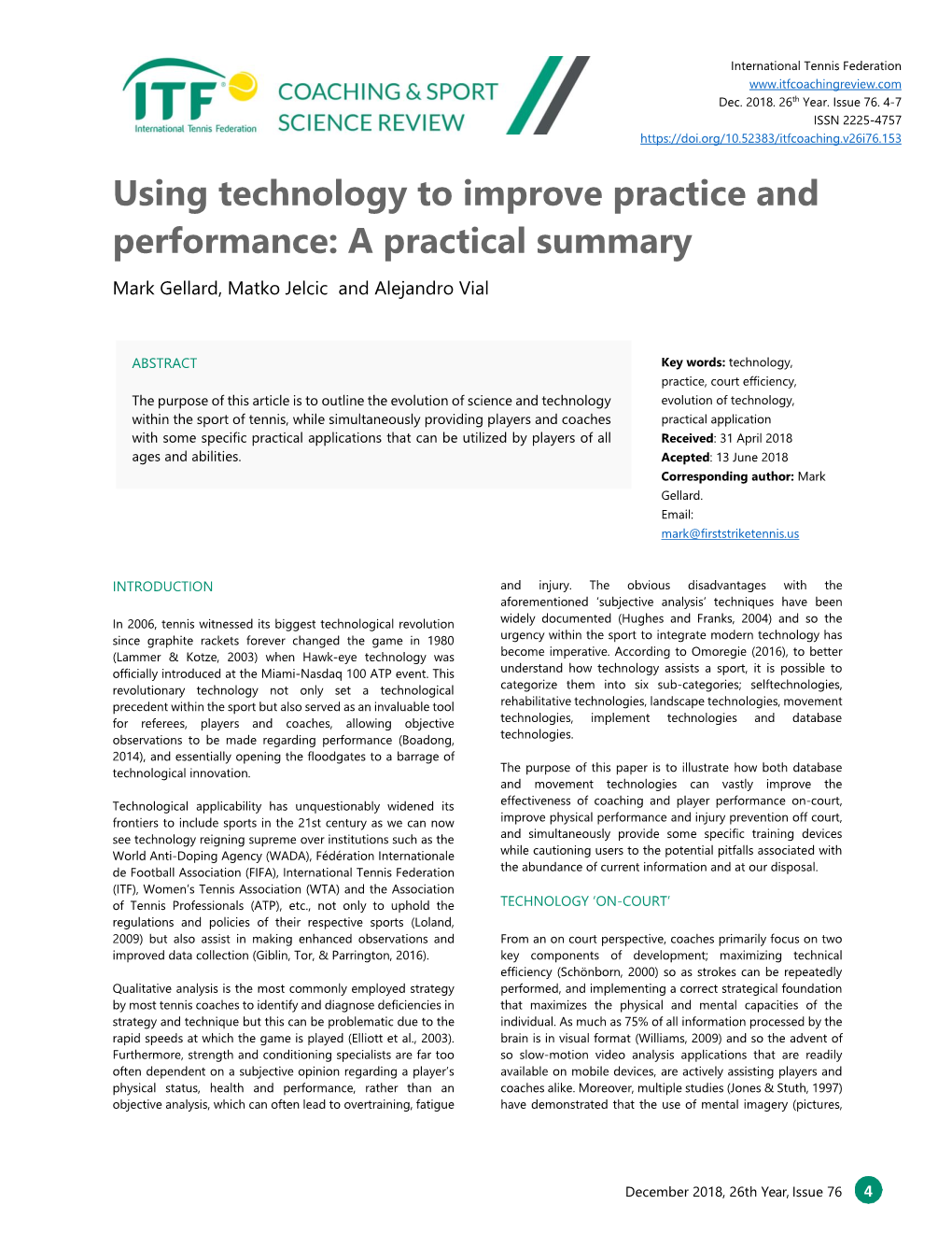 Using Technology to Improve Practice and Performance: a Practical Summary