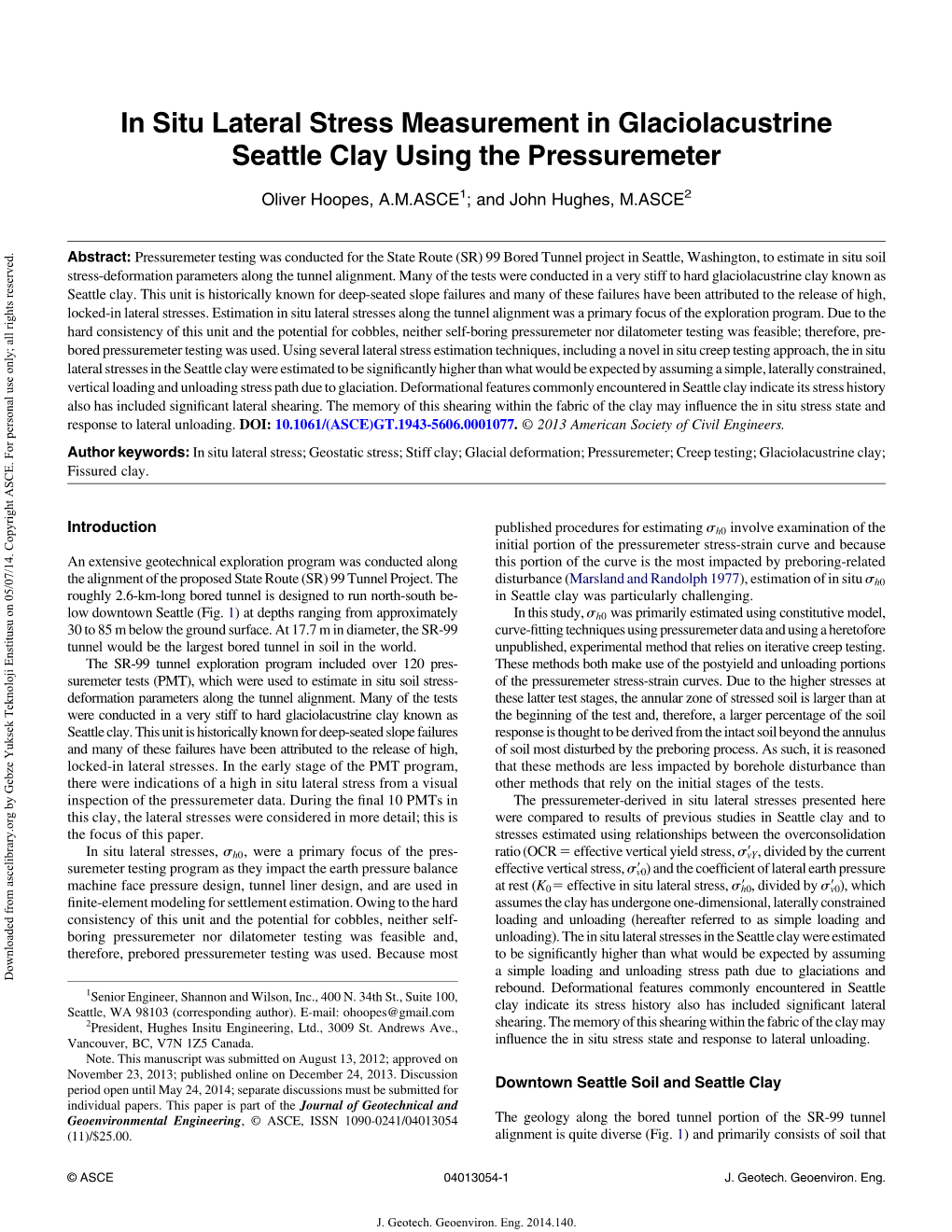 In Situ Lateral Stress Measurement in Glaciolacustrine Seattle Clay Using the Pressuremeter