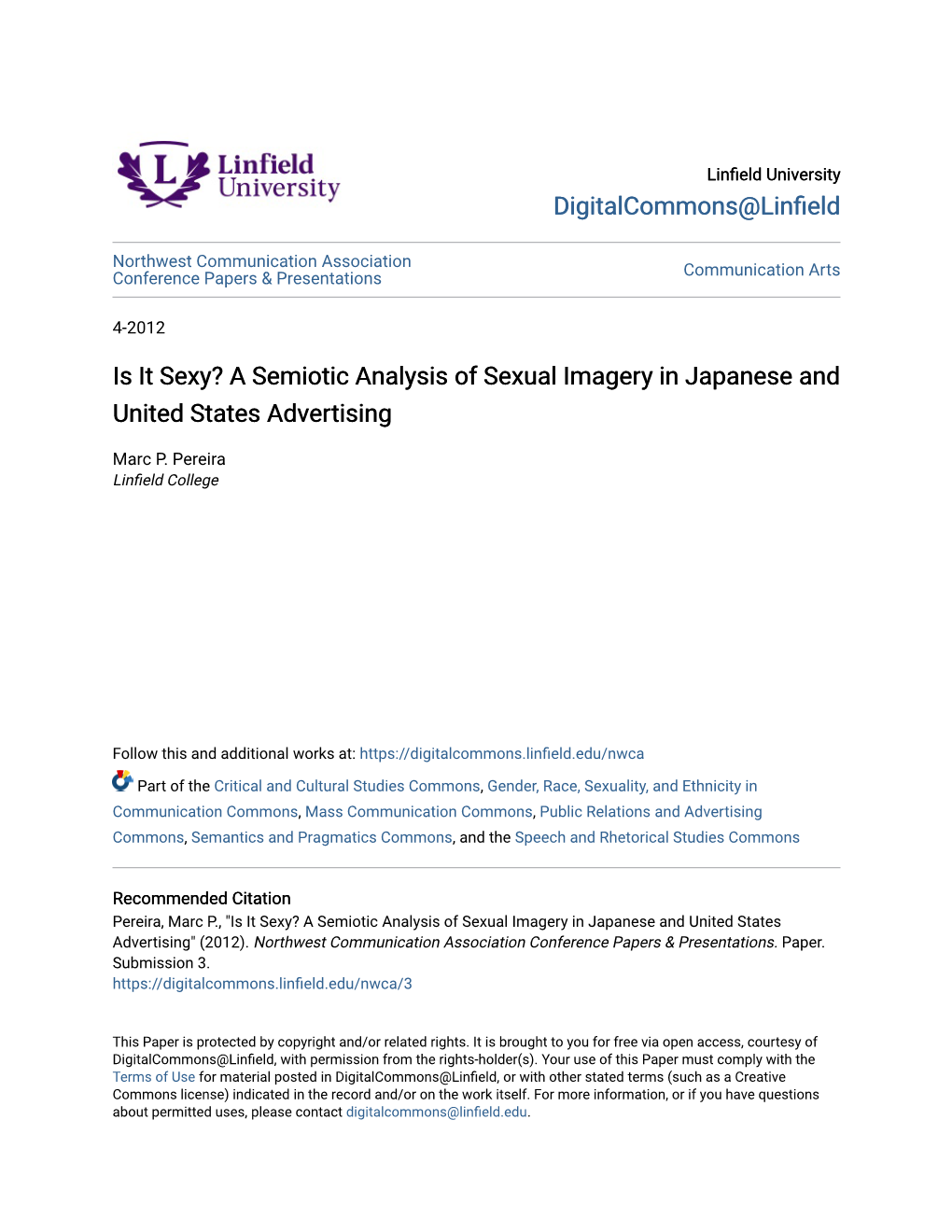 A Semiotic Analysis of Sexual Imagery in Japanese and United States Advertising
