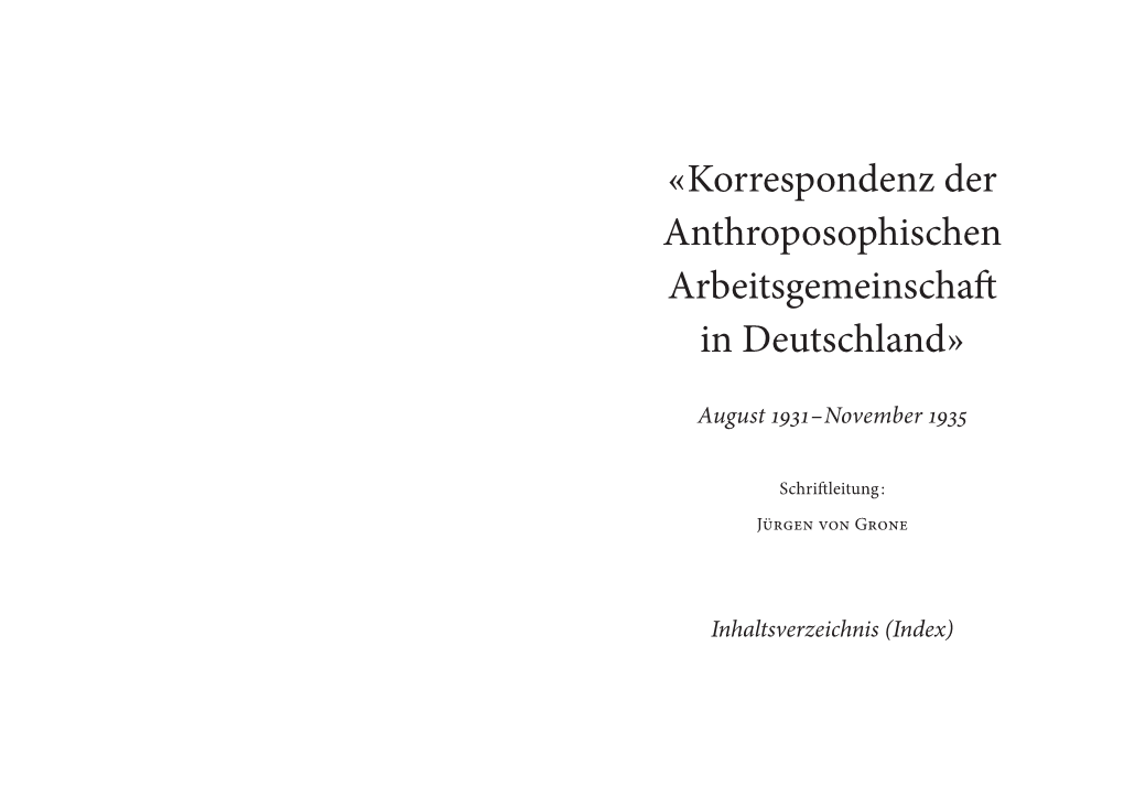 « Korrespondenz Der Anthroposophischen Arbeitsgemeinschaf in Deutschland »