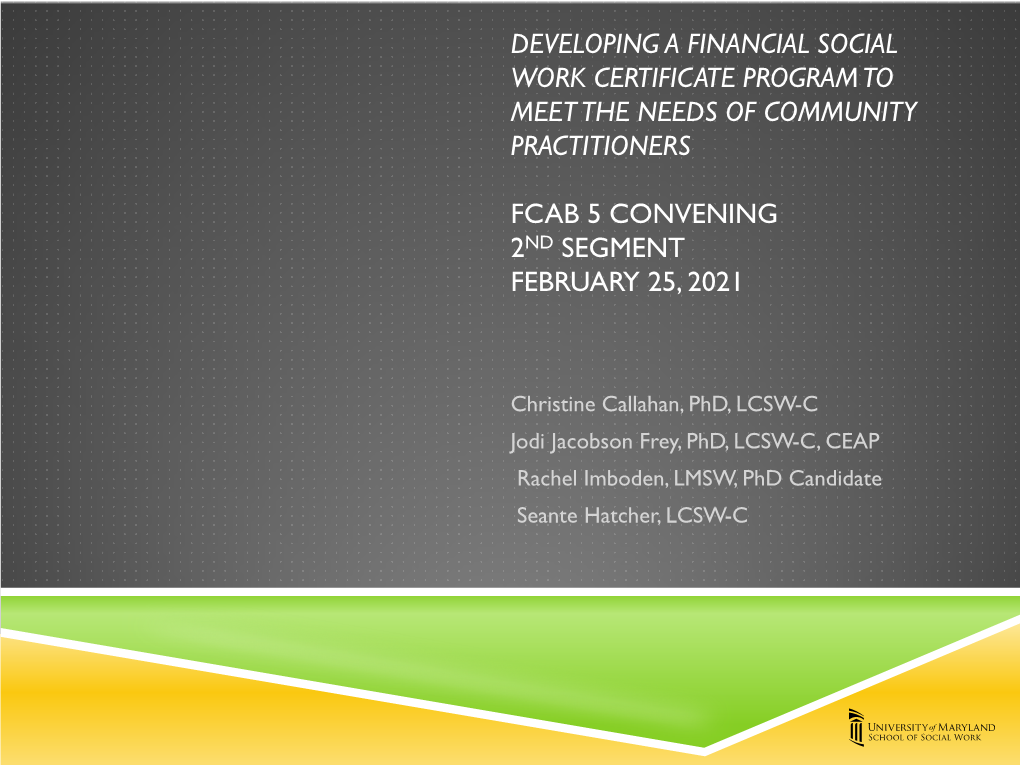 Developing a Financial Social Work Certificate Program to Meet the Needs of Community Practitioners